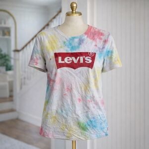 Levi's Iconic Tie Dye Label Short Sleeve Shirt Medium 90s Vintage